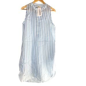 L'Agence Dress Striped Sleeveless Split Neck Tunic Shift Blue & White NWT Small